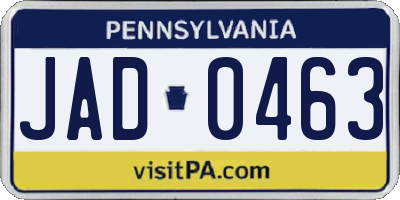 PA license plate JAD0463
