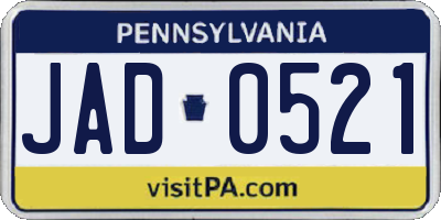 PA license plate JAD0521