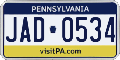 PA license plate JAD0534