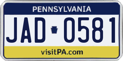 PA license plate JAD0581