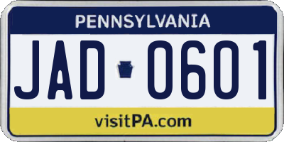 PA license plate JAD0601