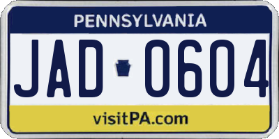 PA license plate JAD0604