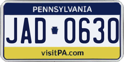 PA license plate JAD0630
