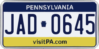 PA license plate JAD0645