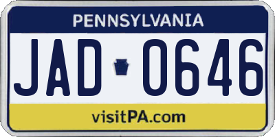 PA license plate JAD0646