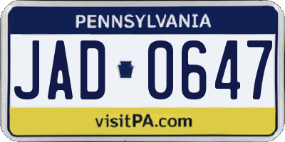 PA license plate JAD0647