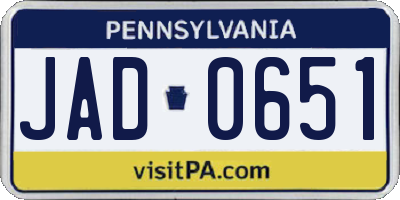 PA license plate JAD0651