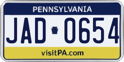 PA license plate JAD0654
