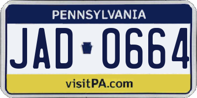 PA license plate JAD0664