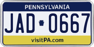 PA license plate JAD0667