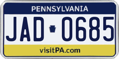 PA license plate JAD0685