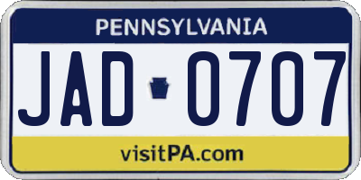 PA license plate JAD0707
