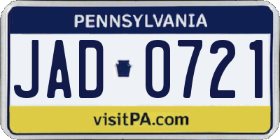 PA license plate JAD0721