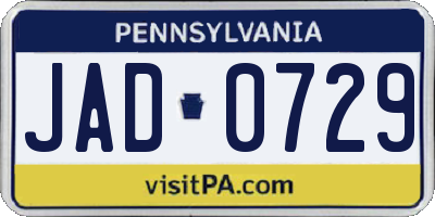 PA license plate JAD0729