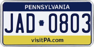 PA license plate JAD0803