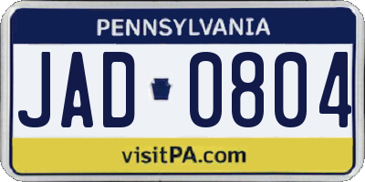 PA license plate JAD0804