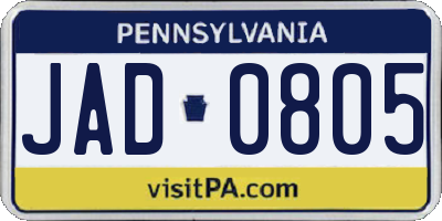 PA license plate JAD0805