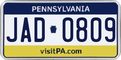 PA license plate JAD0809