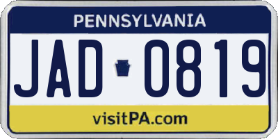 PA license plate JAD0819