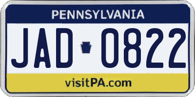 PA license plate JAD0822