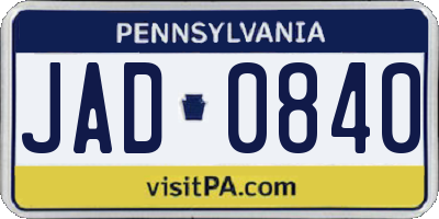 PA license plate JAD0840