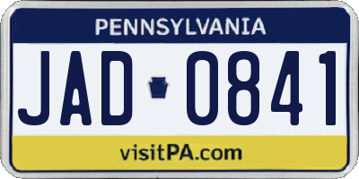 PA license plate JAD0841