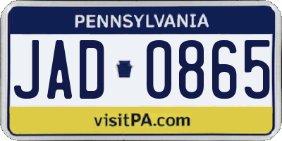 PA license plate JAD0865