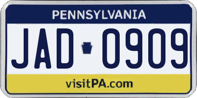 PA license plate JAD0909