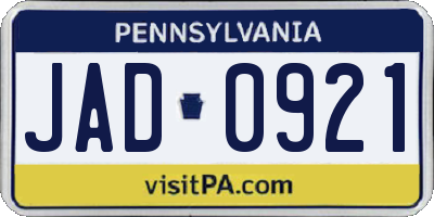 PA license plate JAD0921