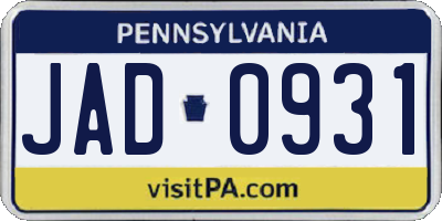 PA license plate JAD0931