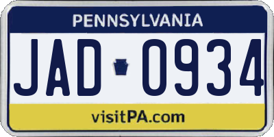 PA license plate JAD0934