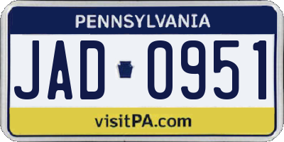 PA license plate JAD0951