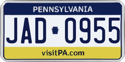 PA license plate JAD0955