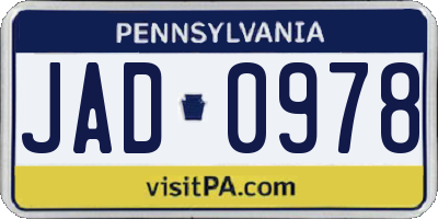 PA license plate JAD0978