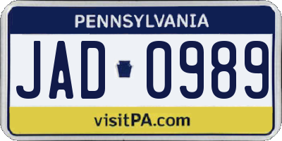 PA license plate JAD0989