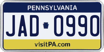 PA license plate JAD0990