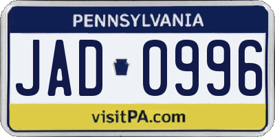 PA license plate JAD0996