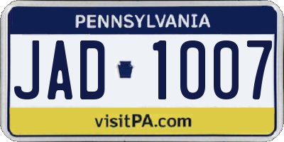 PA license plate JAD1007