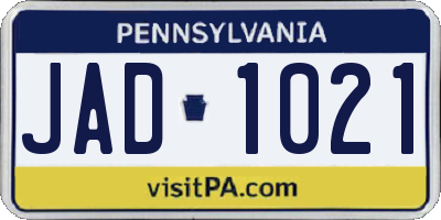 PA license plate JAD1021