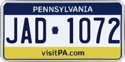PA license plate JAD1072