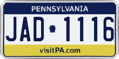 PA license plate JAD1116