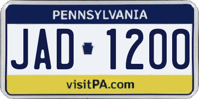 PA license plate JAD1200