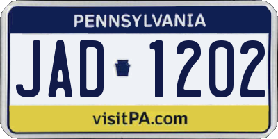 PA license plate JAD1202