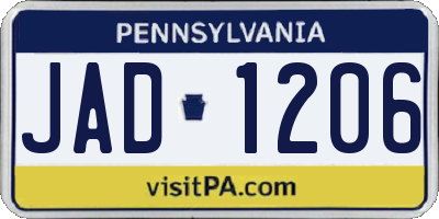 PA license plate JAD1206