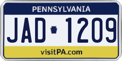 PA license plate JAD1209