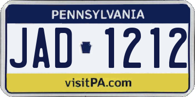 PA license plate JAD1212