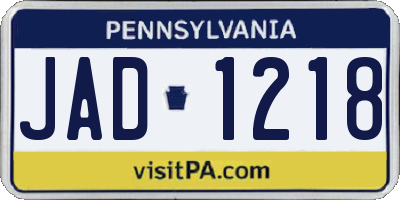 PA license plate JAD1218