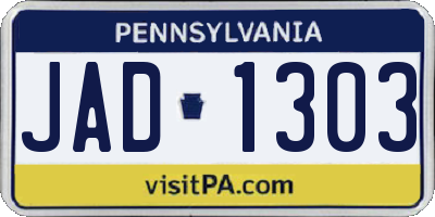 PA license plate JAD1303