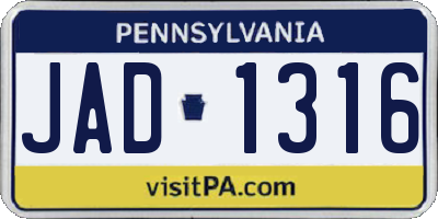 PA license plate JAD1316