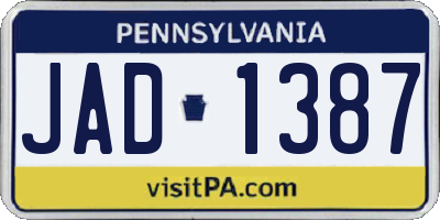 PA license plate JAD1387